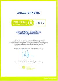 Auszeichnung ecoistics-EffNaNet - Projekt Nachhaltigkeit 2017 - Nachhaltigkeitsrat-Bundesregierung